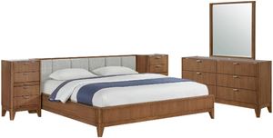 Davis Home 3-Piece Brown Queen Upholstered Panel Bedroom Set with FREE 75" TV