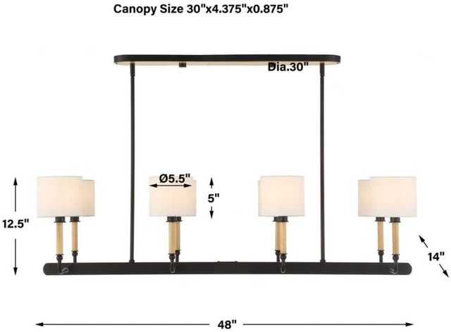Uttermost® Franconia Matte Black/Natural/White 8-Light Pendant-2