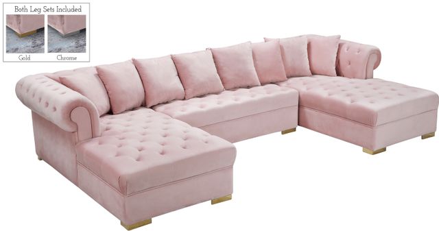 Meridian Furniture Presley 3-Piece Pink Velvet Sectional-0