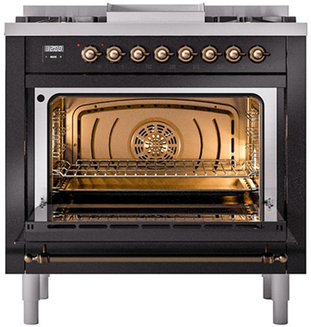 Ilve® Nostalgie II Series 36" Glossy Black Pro Style Dual Fuel Range-1