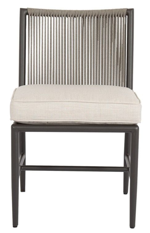 Sunset West Pietra Stone Gray Aluminum/Olefin Rope Outdoor Dining Side Chair with Echo Ash Cushion-1