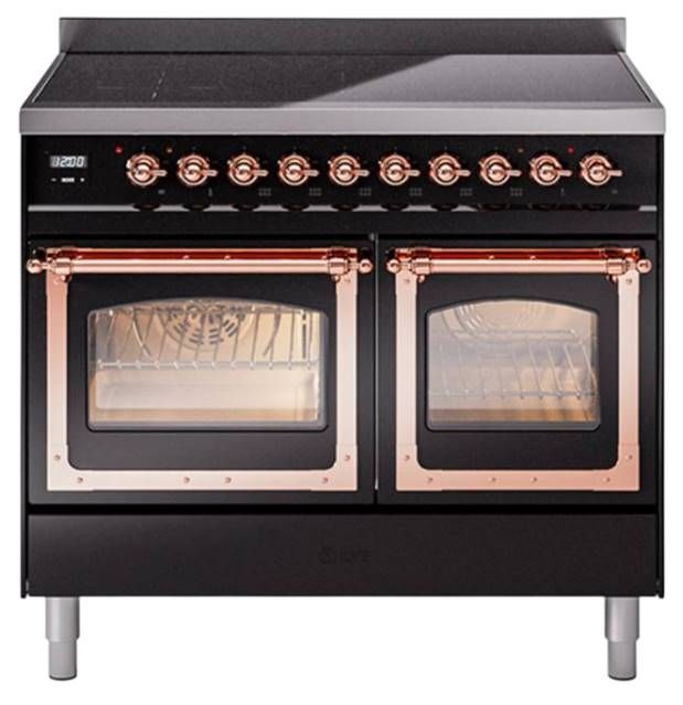Ilve® Nostalgie II Noblesse 40'' Glossy Black Pro Style Induction Range with Copper Trim-0