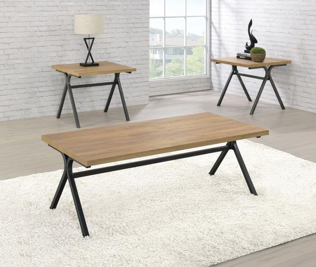 Coaster® Colmar 3-Piece Golden Oak/Gunmetal Occasional Table Set-3