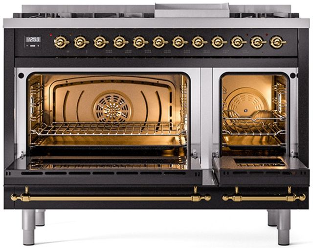 Ilve® Nostalgie II Series 48" Glossy Black Pro Style Dual Fuel Range-1