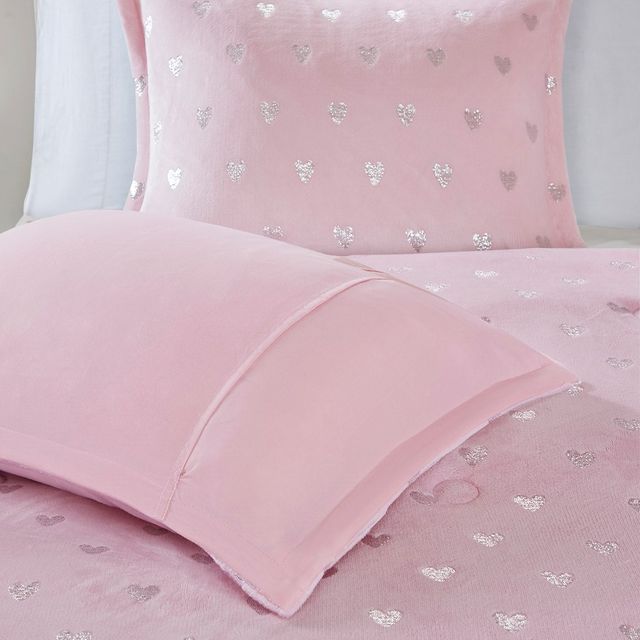 Olliix by Mi Zone Rosalie Pink and Silver Twin/Twin XL Metallic Printed Plush Comforter Set-4