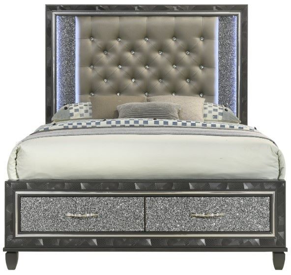 New Classic® Home Furnishings Radiance Black Pearl Queen Panel Storage Bed-2
