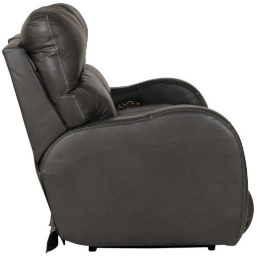 Catnapper® Angelo Gunmetal Leather Power Lay Flat Reclining Sofa with Power Adjustable Headrest-4