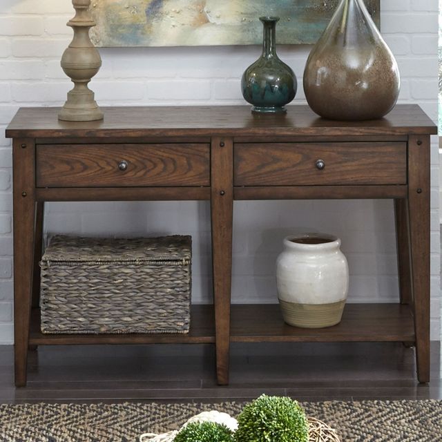 Liberty Furniture Lake House Rustic Brown Oak Sofa Table-1