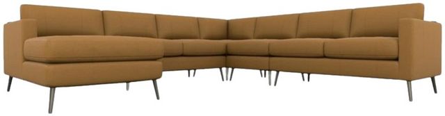 Best® Home Furnishings Customizable Trafton 5-Piece 124" Leather Left-Arm Facing Sectional and Chaise with Brushed Nickel Legs