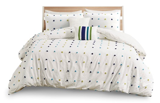 Olliix by Urban Habitat Kids Callie Green and Navy Full/Queen Cotton Jacquard Pom Pom Comforter Set-0