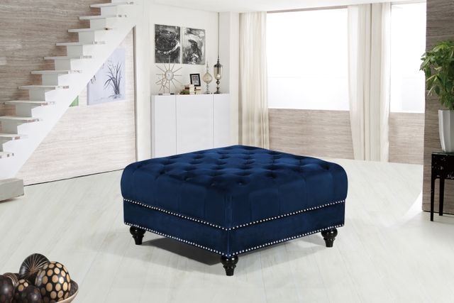 Meridian Furniture Sabrina Navy Velvet Ottoman-1