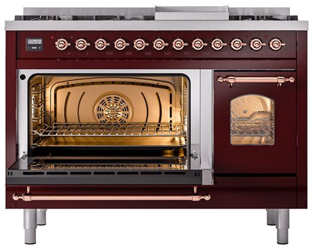 Ilve® Nostalgie II Series 48" Burgundy Pro Style Dual Fuel Range-3