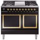 Ilve® Nostalgie II Noblesse 40'' Glossy Black Pro Style Dual Fuel Range with Brass Trim-0