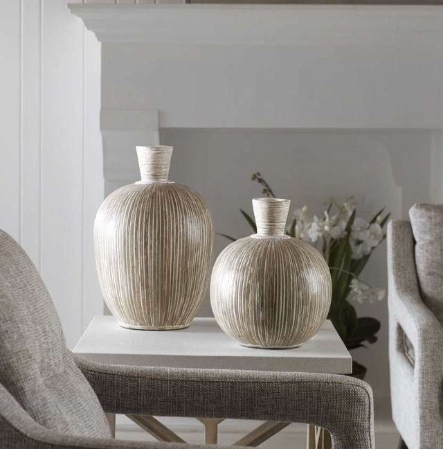 Uttermost® Islander 2-Piece White Washed Vase Set-1