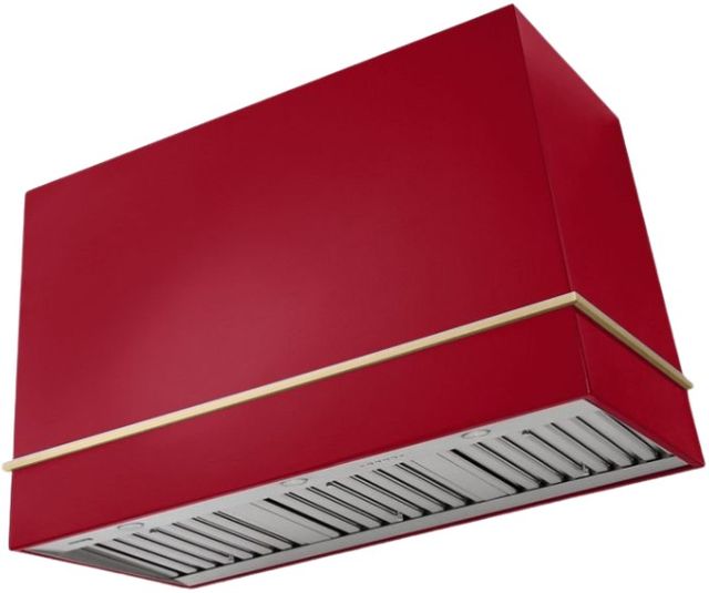 AGA Loge 48" Piccadilly Red Wall Mounted Range Hood with Brushed Brass Trim-0