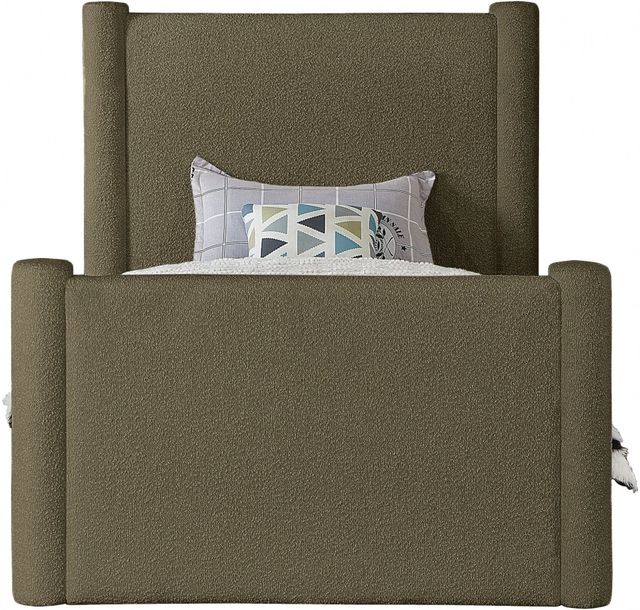 Meridian Furniture Elias Olive Twin Boucle Fabric Upholstered Panel Bed-2