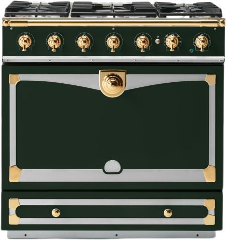 La Cornue CornuFé 90 Albertine 36" Brands Hatch Green Pro Style Dual Fuel Range with Polished Brass Trim-0