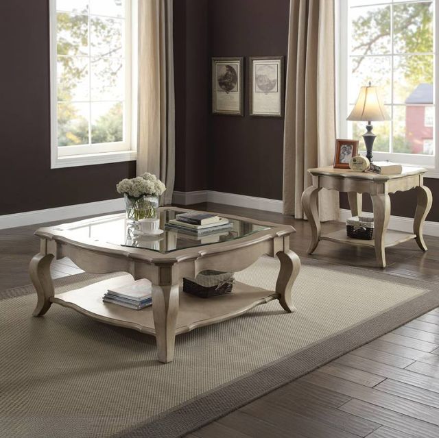 ACME Furniture Chelmsford Glass Top Coffee Table with Antique Taupe Frame-1