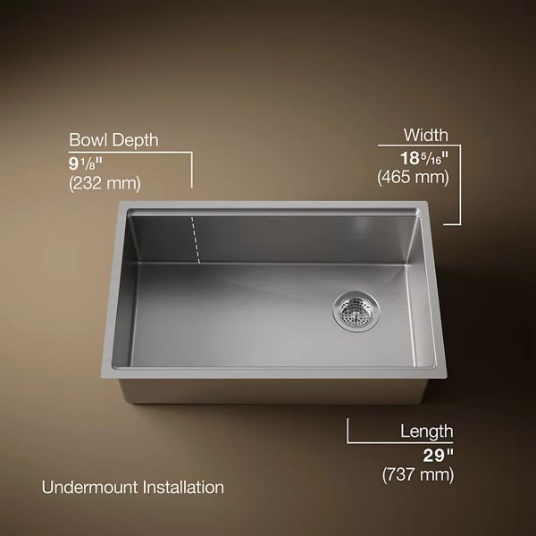 KOHLER® Strive® Stainless Steel 29" Undermount Single-Bowl Workstation Kitchen Sink-3
