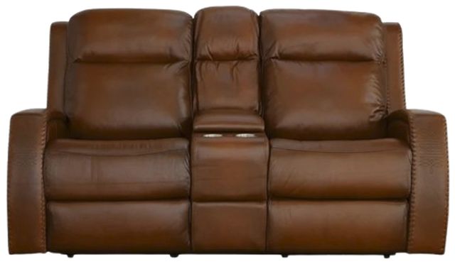 Flexsteel® Mustang Rust Power Reclining Loveseat with Console and Power Headrests-1