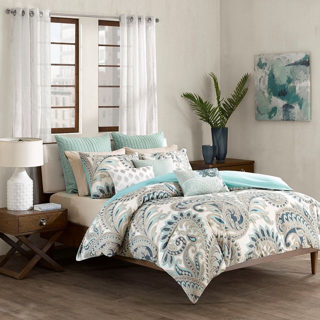 Olliix by INK+IVY 3 Piece Blue Full/Queen Mira 100% Cotton Comforter Set-1