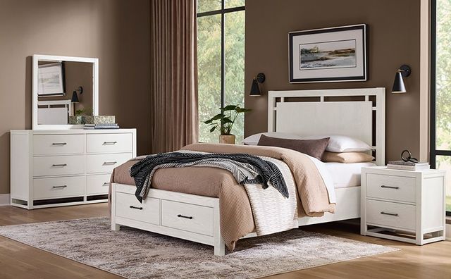 Vaughan-Bassett Lodge & Loft Soft White King Floating Panel Storage Bed-1