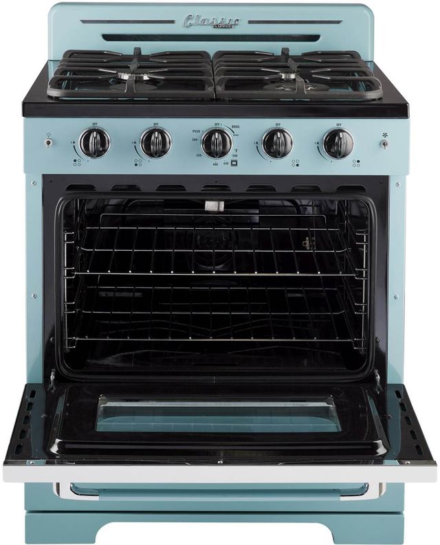 Unique® Appliances Classic Retro 30" Ocean Mist Turquoise Freestanding Gas Range with Convection Oven-1