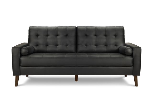 Monarch Specialties Inc. Black 75" Faux Leather Sofa with 2 Pillows-0