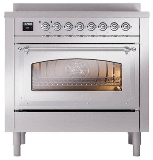 Ilve® Nostalgie II Noblesse 36'' Stainless Steel Pro Style Induction Range with Chrome Trim-1