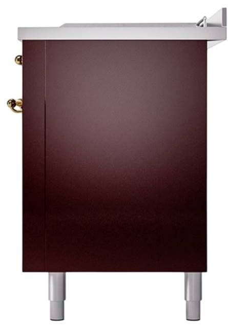 Ilve® Nostalgie II Noblesse 60'' Burgundy Pro Style Dual Fuel Range with Brass Trim-3