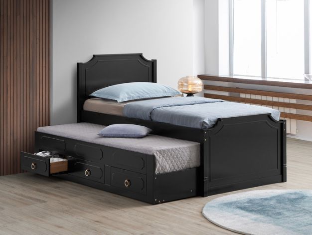 Milton Greens Stars Black Twin Scalloped Top Wooden Platform Bed with Trundle-1