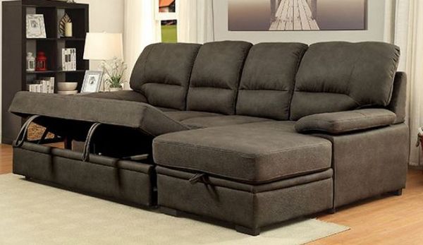 Furniture of America Alcester 2-Piece Brown Right-Arm Facing Pullout Sleeper Sectional and Chaise
