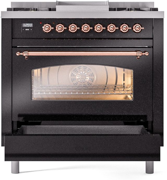 Ilve® Nostalgie II Series 36" Glossy Black Pro Style Dual Fuel Range-3