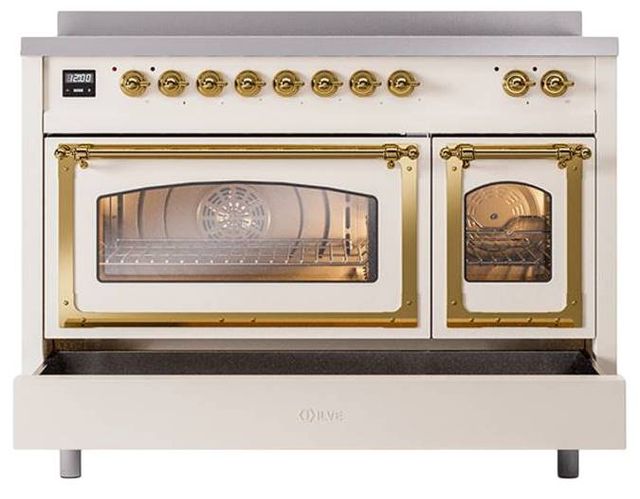 Ilve® Nostalgie II Noblesse 48'' Anique White Pro Style Induction Range with Brass Trim-5