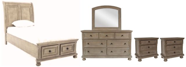 New Classic® Home Furnishings Allegra 5-Piece Pewter Youth Twin Sleigh Storage Bedroom Set-0