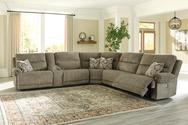 Signature Design by Ashley® Lubec 6-Piece Taupe Power Reclining Sectional with Armless Recliner and Armless Chair-2
