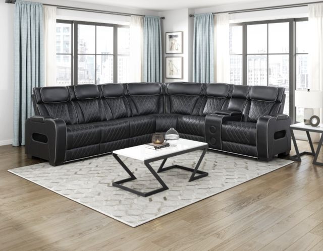 Homelegance® Fairway 3-Piece Black Power Reclining Sectional with Right Side Console-1