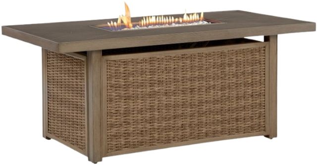 Signature Design by Ashley® Revare Beach Beige Aluminum/Resin Wicker Outdoor Fire Pit Table-3