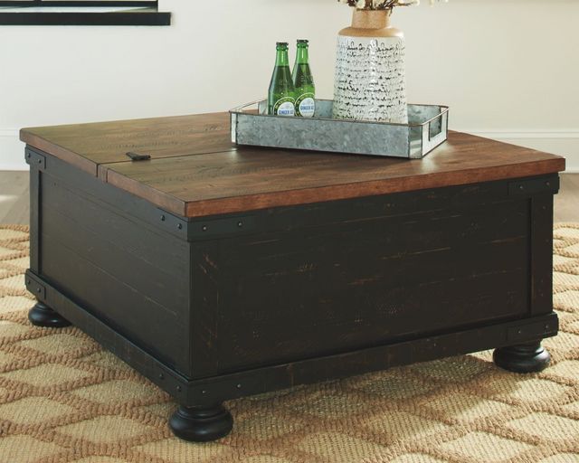 Signature Design by Ashley® Valebeck Light Brown Square Lift Top Coffee Table with Rustic Black Base-3