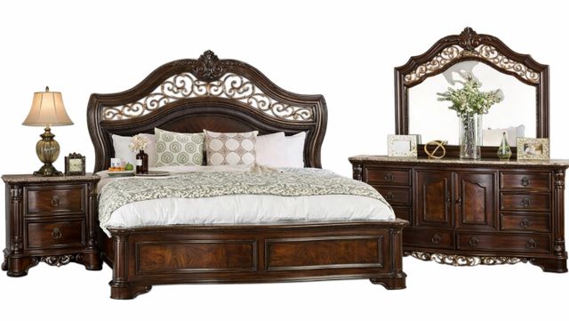 Furniture of America® Menodora 4-Piece Brown Cherry Queen Bedroom Set-0