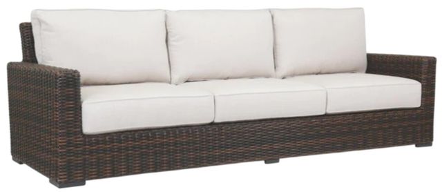 Sunset West Montecito Cognac Resin Wicker Outdoor Sofa with Canvas Flax Cushion-0