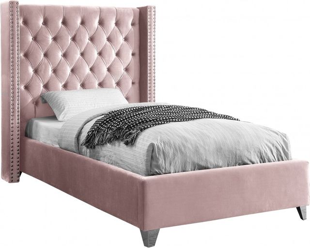 Meridian Furniture Aiden Pink Velvet Twin Bed-0