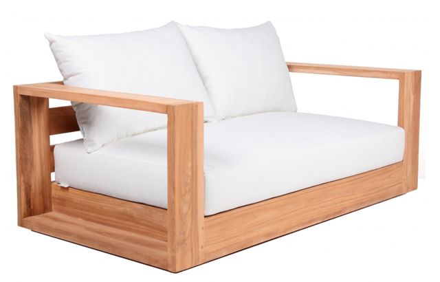 Meridian Furniture Rio Natural Teak/Off-White Fabric/Wood Outdoor Patio Loveseat-0