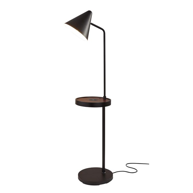 Adesso® Oliver Matte Black Adessocharge Task Shelf Floor Lamp-0