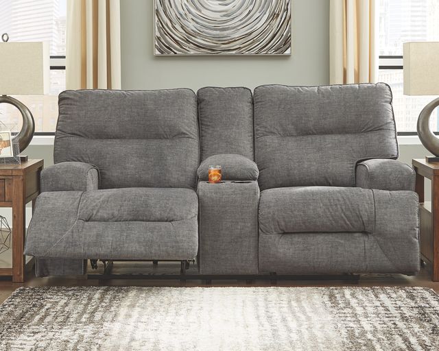 Signature Design by Ashley® Coombs Charcoal Reclining Loveseat with Console-4