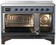 Ilve® Majestic III 48" Blue Gray Pro Style Induction Range with Solid Door and Burnished Trim-1