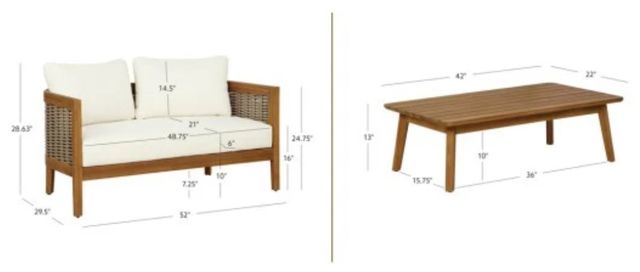 Linon St. Lucia 2-Piece Beige/Brown Acacia/Fabric Outdoor Conversation Set-2
