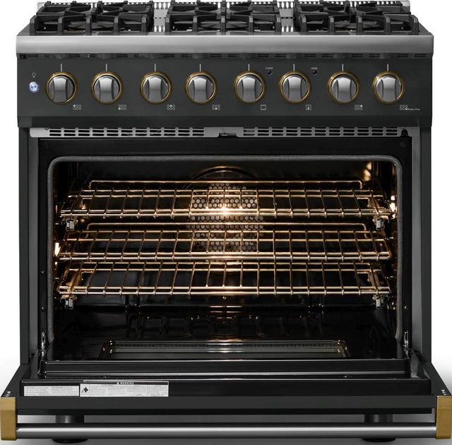 Viking® 5 Series 36" Antique Bronze Pro Style Dual Fuel (LP) Range with Brushed Brass Trim-1