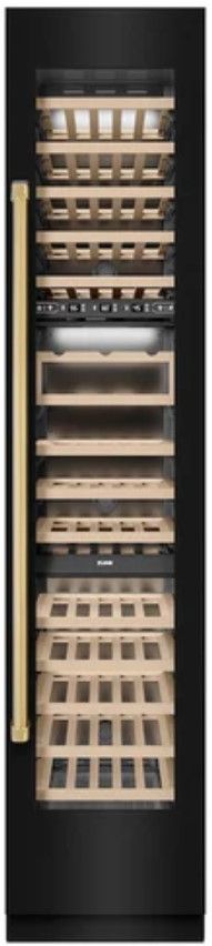 ZLINE Autograph Edition 18" 9.0 Cu. Ft. Triple Zone 68 Bottle Right Hinge Column Wine Cooler in Black Stainless Steel with Polished Gold Accents-0