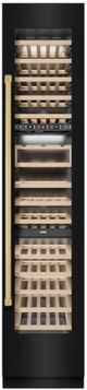 ZLINE Autograph Edition 18 in. 9 Cu. Ft. Triple Zone 68 Bottle Right Hinge Column Wine Cooler in Black Stainless Steel with Polished Gold Accents-0